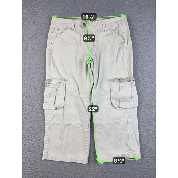 Y2K Cargo Pants Womens Size 10 (32x22) Khaki Relaxed Baggy Cropped Flap Pockets - Picture 3 of 6